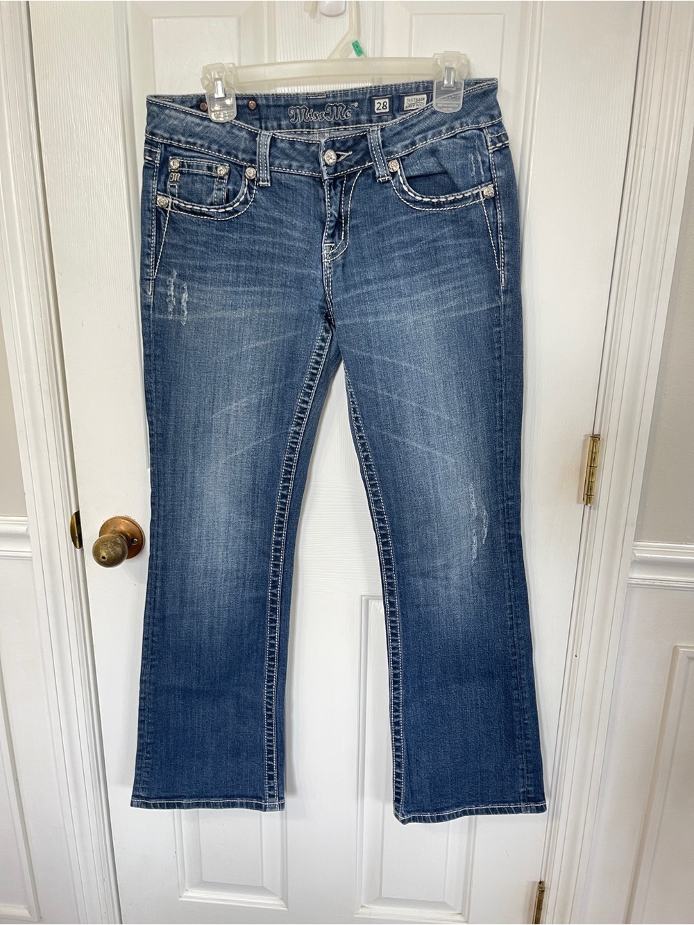 MISS ME  Easy Boot Low Rise Jeans Women's Size 28  Blue JE5734ER Y2K Bling